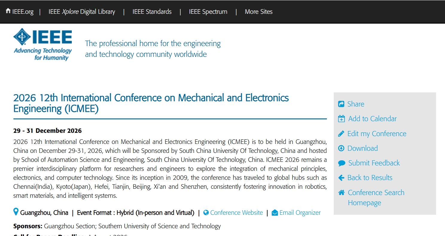 ICMEE 2026 official record on IEEE Conference Search